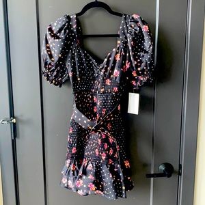 For Love and Lemons black floral dot mini dress